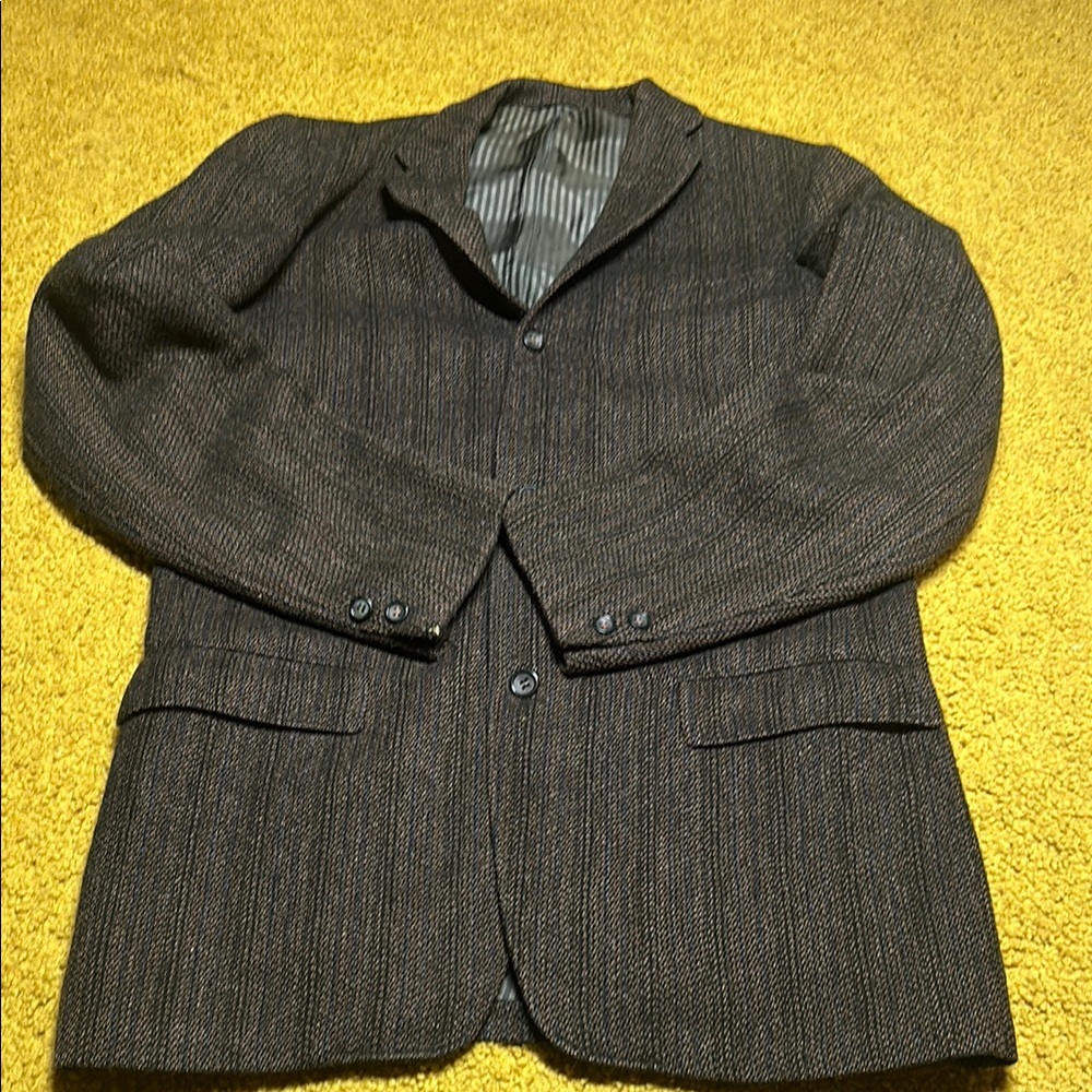 Men's Brown Blazer With Blue and Black Stripes